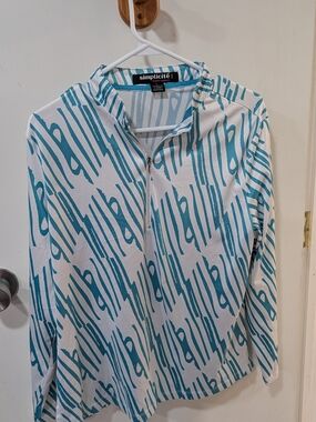 Simplicité Teal and White Zip-Front Top